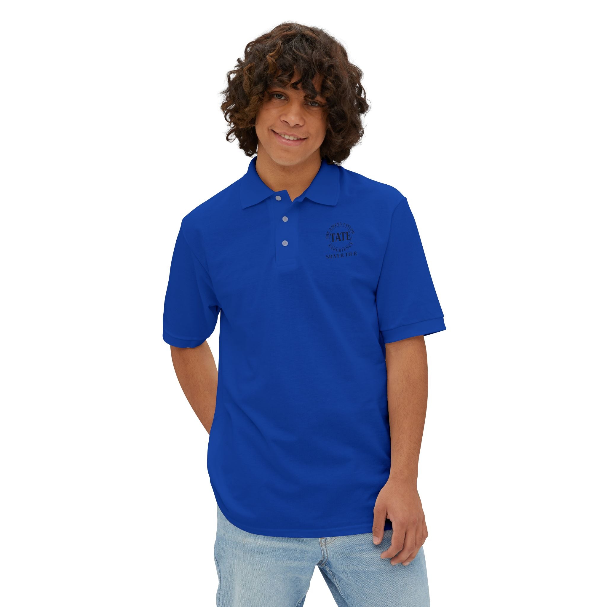 Men’s Blue Silver Tier Piqué Polo, Classic Fit Polo Shirt, Vibrant Blue Men’s Polo, Everyday Casual Polo, The Ameya Taylor Experience Silver Tier Blue Polo